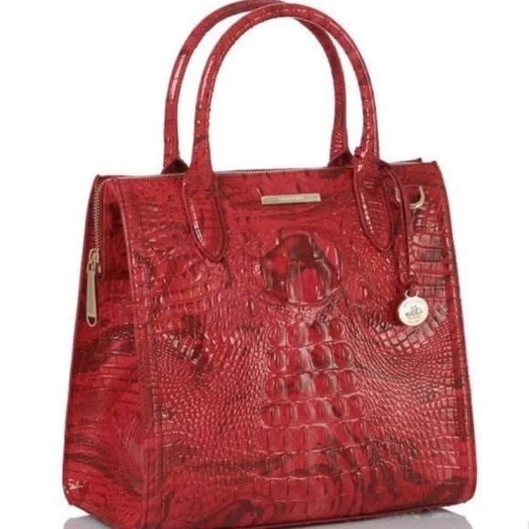 Brahmin Red Crocodile-Embossed Satchel - Picture 1 of 9